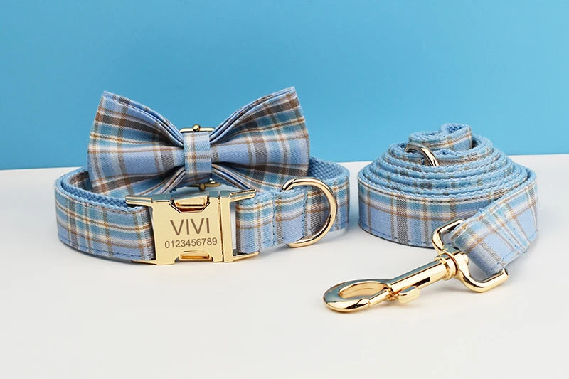 Plaid Personalized Dog Collar, Leash & Harness Set