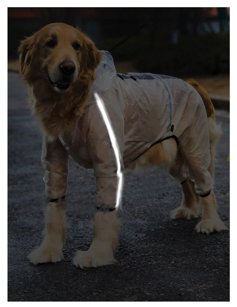 Transparent Hooded Dog Raincoat – Full-Body Waterproof PU Jacket for All Breeds