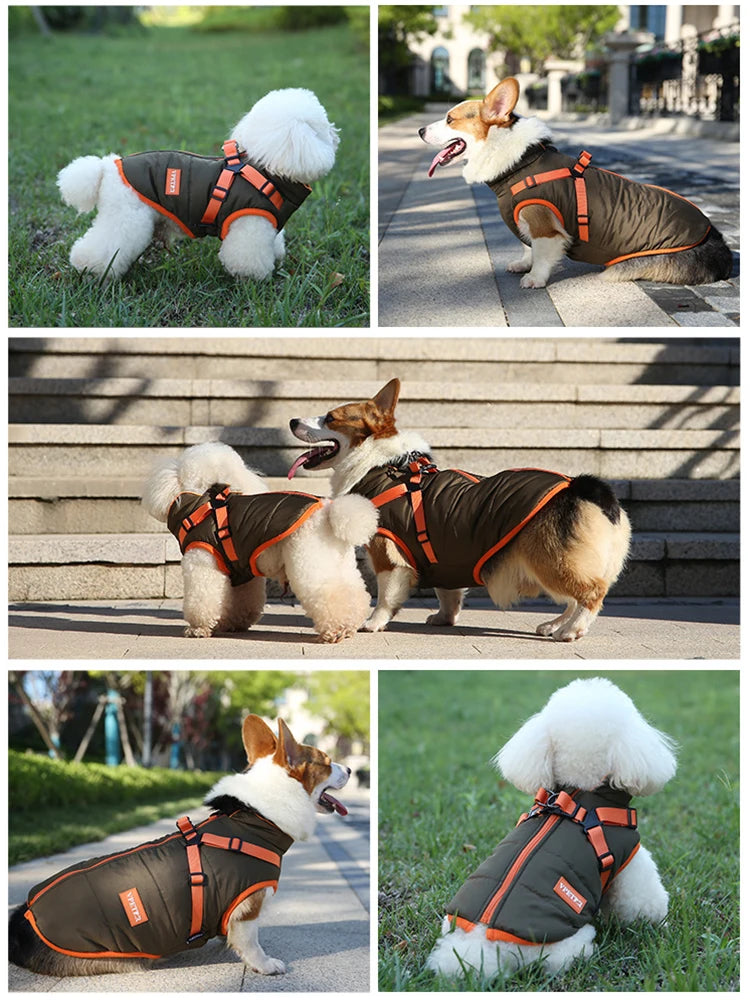 Waterproof Puppy Jacket with Built-in Harness – Warm Winter Vest for Small Dogs