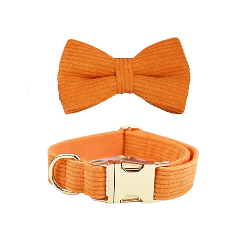 Orange Corduroy Personalized Dog Collar, Leash & Harness Set