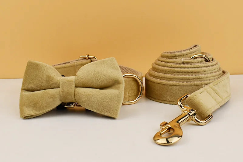 Nude Velvet Personalized Dog Collar, Leash & Harness Set