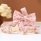 Personalized Print Floral Dog Collar Bowtie Leash Set