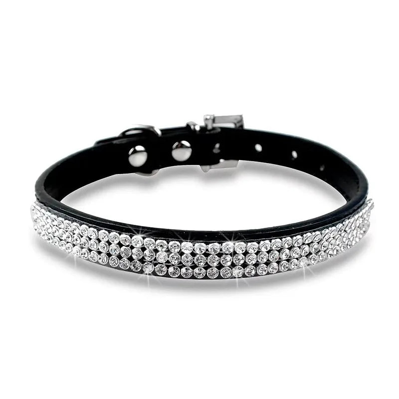 Rhinestone Dog Collar – Sparkling Crystal PU Collar for Cats & Dogs