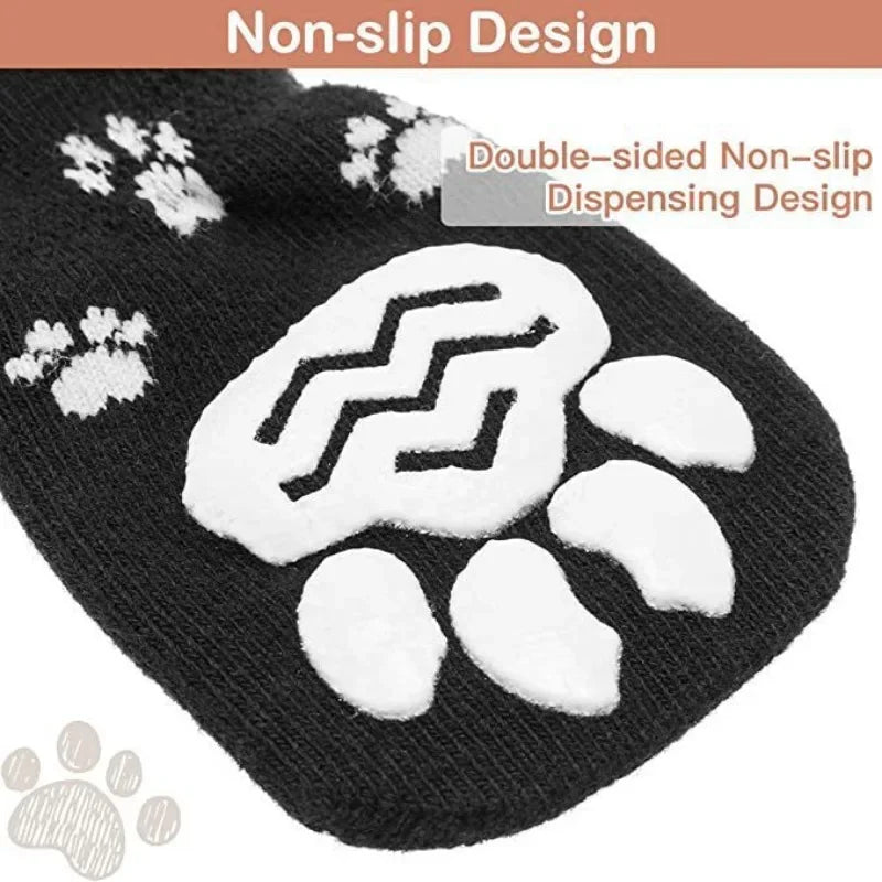 Anti-Slip Dog Socks with Adjustable Straps – 4Pcs Set for Indoor Paw Protection