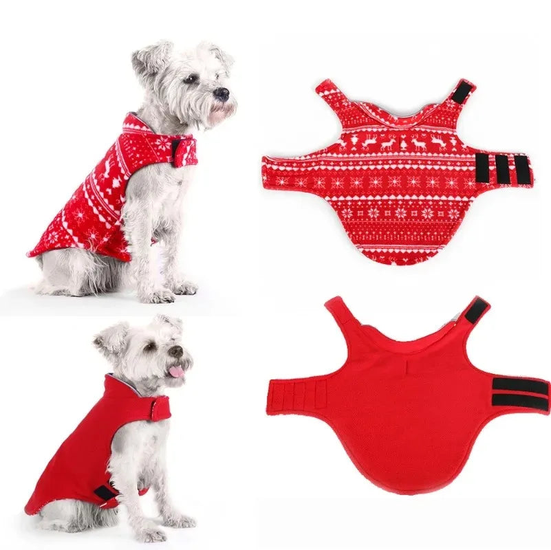 Reversible Christmas Dog Jacket – Double-Layer Fleece Winter Coat for Small, Medium & Large Dogs