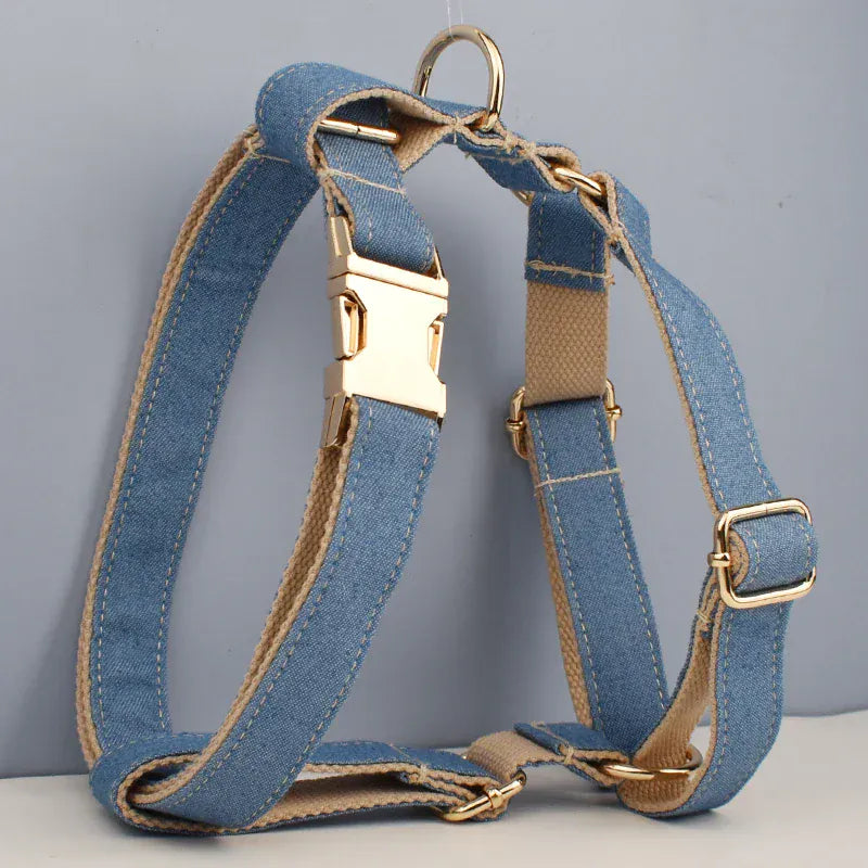 D&D Paws Harness / XS Blue Denim Set