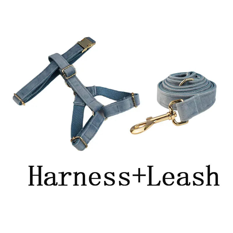 DDPaws  Harness + Leash / XS Dusty Blue Velvet Set