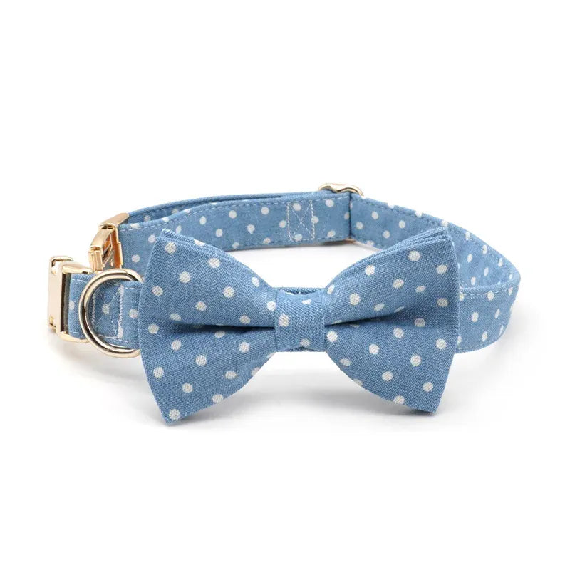 DDPaws  Bowtie Collar / XS Designed Blue Denim Plaid Set [Made-to-Order]