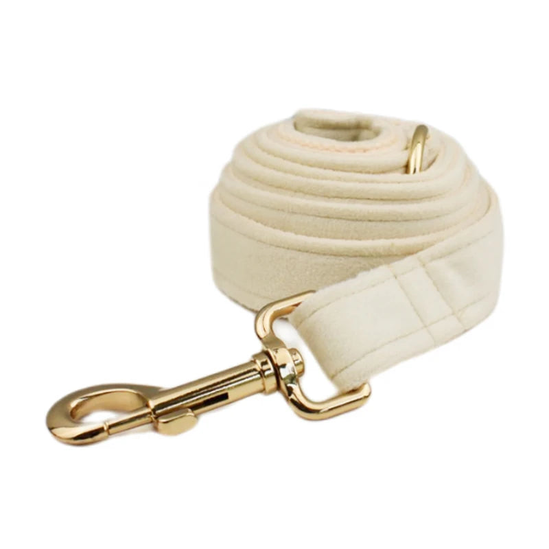 Milky White Velvet Personalized Dog Collar, Leash & Harness Set