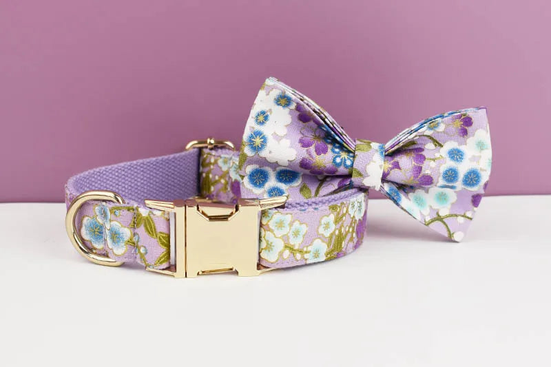 Purple Soft Cotton Personalized Dog Collar, Leash & Harness Set