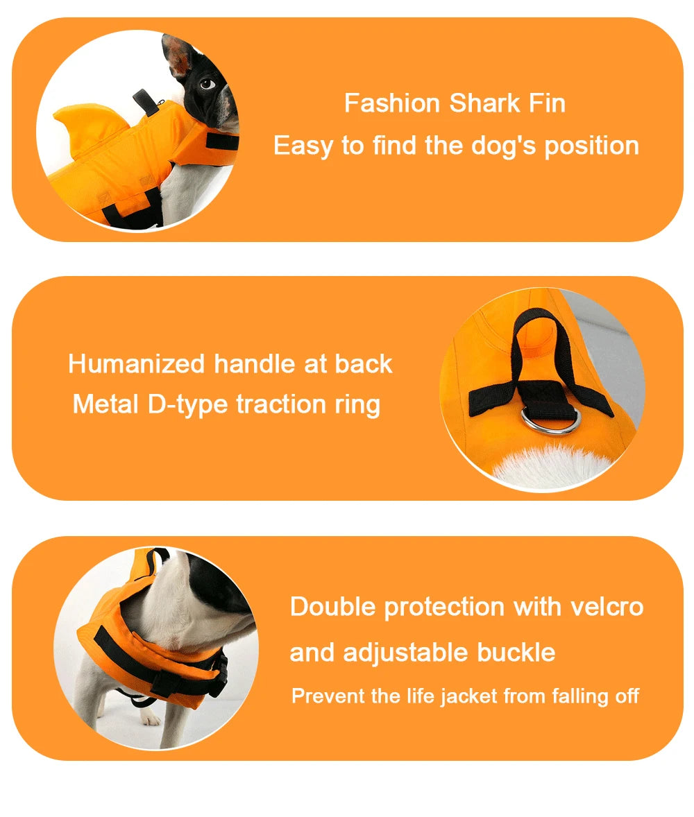 Shark Dog Life Jacket – Adjustable Buoyancy Safety Vest with Handle for Small to Large Dogs