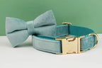 Green Velvet Personalized Dog Collar, Leash & Harness Set