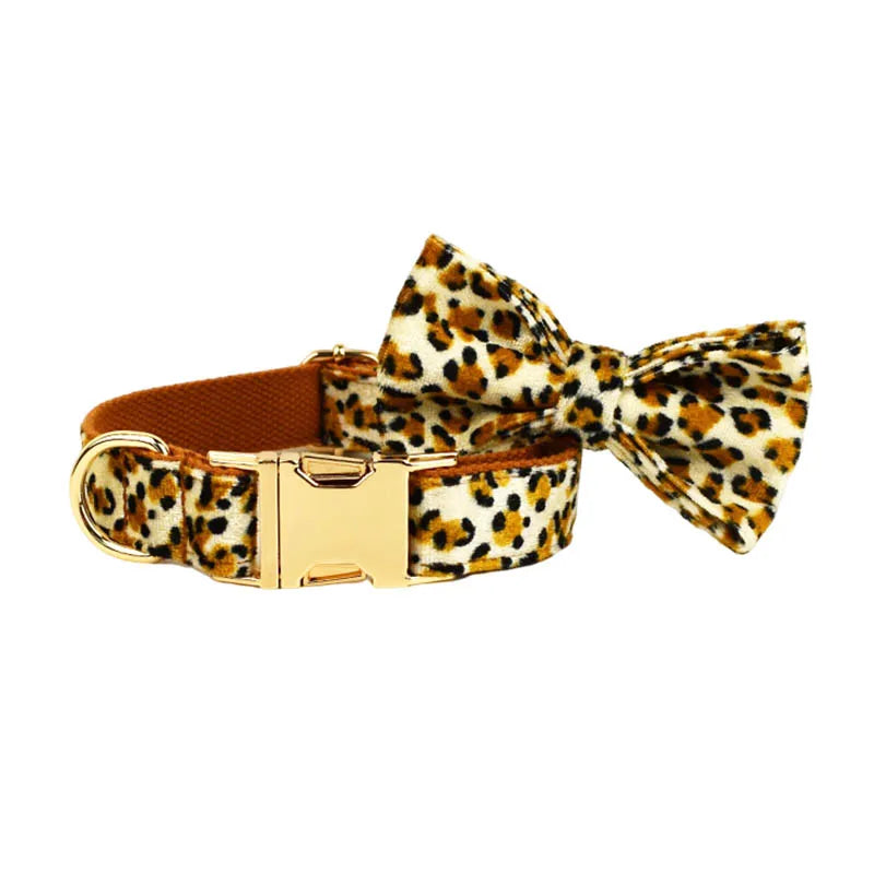 Customized Designer Logo Leopard Personalized Dog Collar, Leash & Harness Set