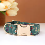 Personalized Print Floral Dog Collar Bowtie Leash Set