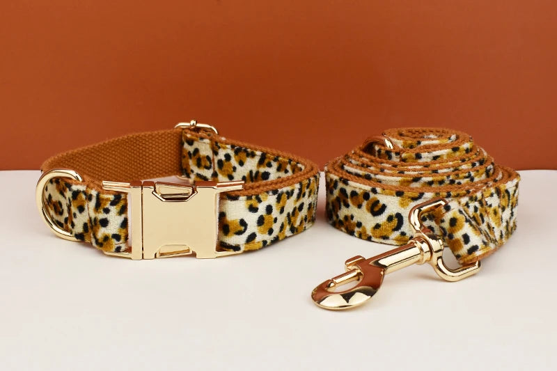 Customized Designer Logo Leopard Personalized Dog Collar, Leash & Harness Set