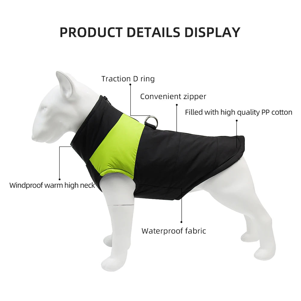 Waterproof Winter Dog Jacket with D-Ring – Windproof Warm Coat for Small to Large Dogs