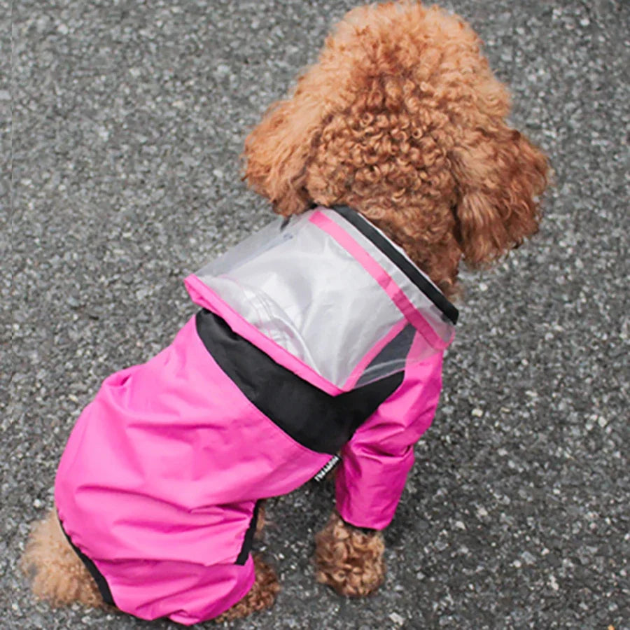 Transparent Hooded Dog Raincoat – Full-Body Waterproof Jumpsuit for All Breeds