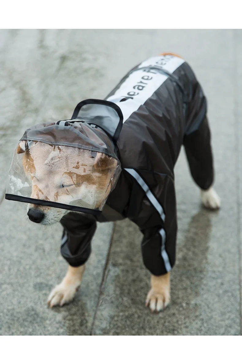 Transparent Hooded Dog Raincoat – Full-Body Waterproof PU Jacket for All Breeds