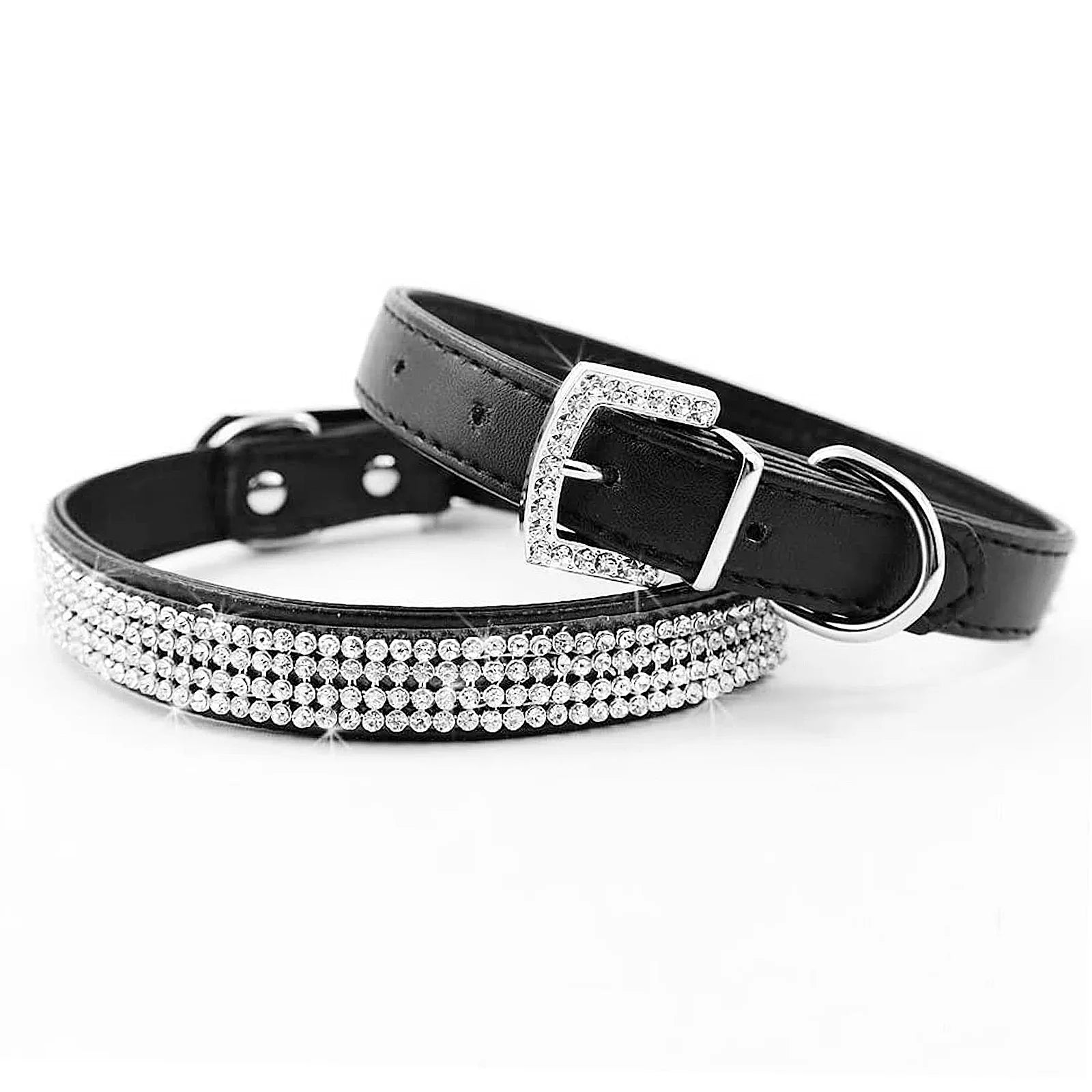 Rhinestone Dog Collar – Sparkling Crystal PU Collar for Cats & Dogs