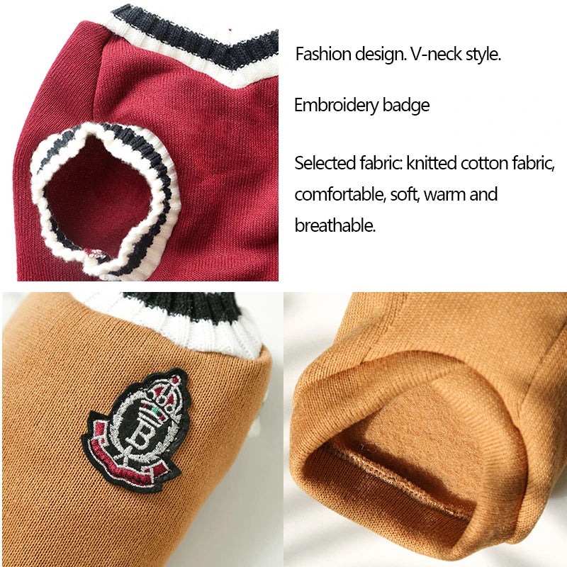 College Style Dog Sweater – Warm Winter Vest for Small & Medium Dogs