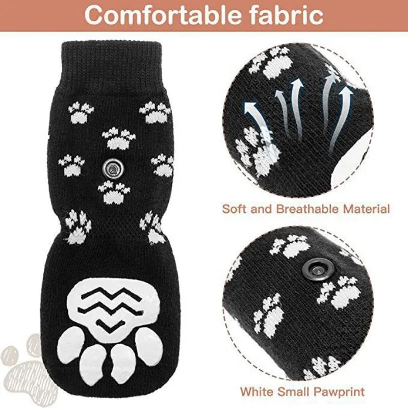 Anti-Slip Dog Socks with Adjustable Straps – 4Pcs Set for Indoor Paw Protection