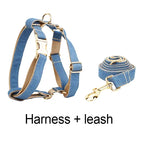 D&D Paws Harness + Leash / XS Blue Denim Set