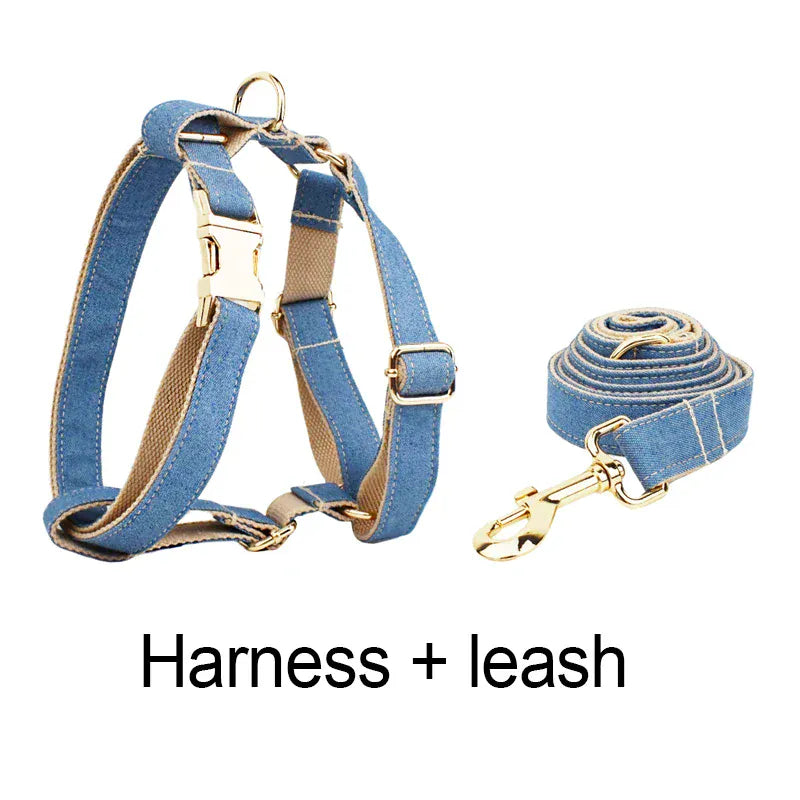 D&D Paws Harness + Leash / XS Blue Denim Set