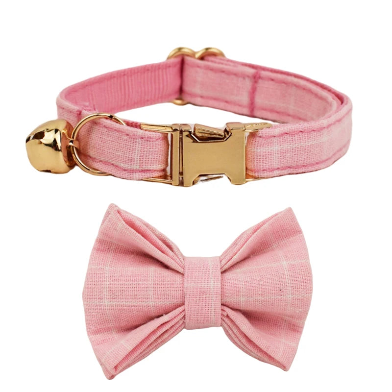 Corduroy Cat Collar Bowknot Adjustable Safety Personalized pet collar Customized Name Soft