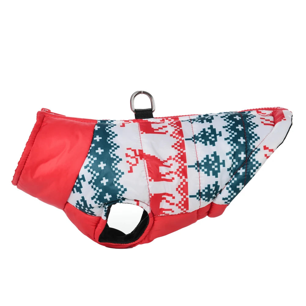 Christmas Dog Jacket – Waterproof & Warm Holiday Coat with D-Ring for Small & Medium Pets