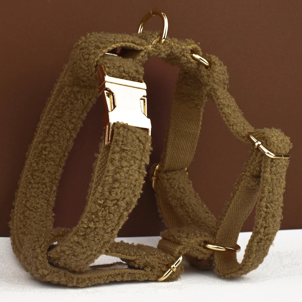 Lambskin Personalized Dog Collar, Leash & Harness Set