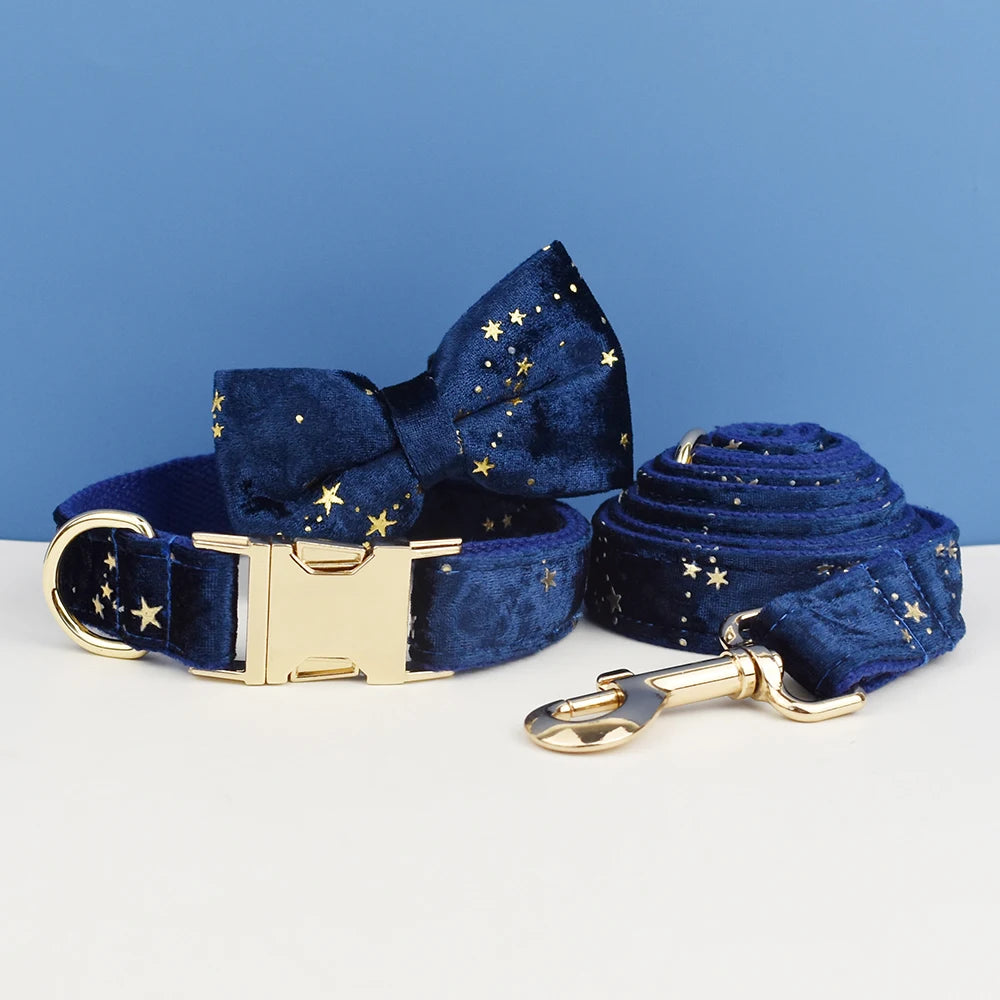 Dark Blue Personalized Dog Collar, Leash & Harness Set
