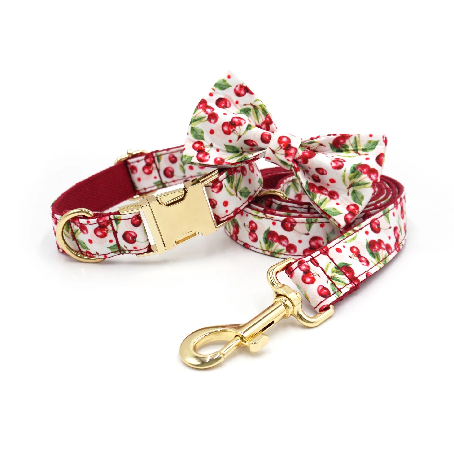Summer Fruit Personalized Dog Bowtie Collar and Leash Set, Custom Laser Pet Necklace, Cute Pet Accessory