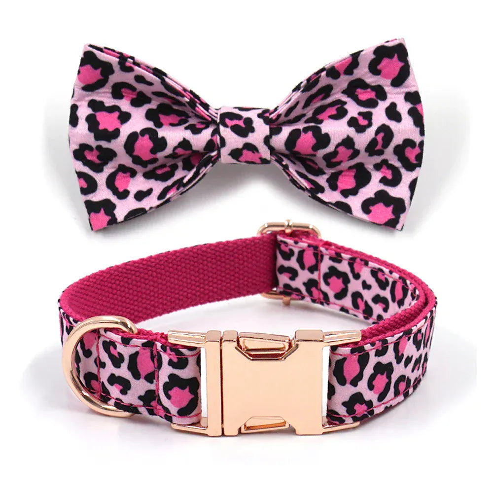 DDPaws  Bowtie Collar / XS Pink Leopard Velvet Set