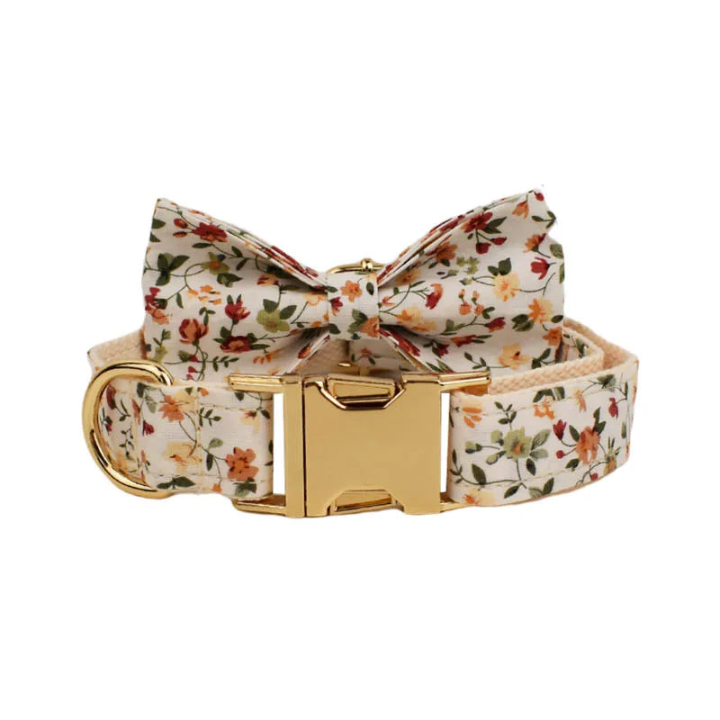 Luxury Flower Soft Cotton Personalized Dog Collar, Leash & Harness Set