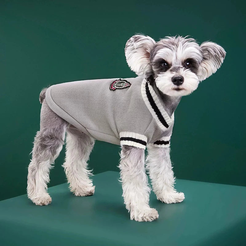 Winter Knit Dog Sweater – College Style V-Neck Warm Pet Vest for Small Dogs