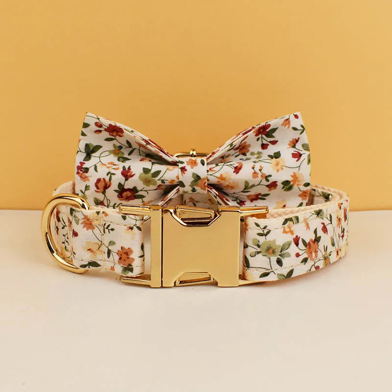 Luxury Flower Soft Cotton Personalized Dog Collar, Leash & Harness Set