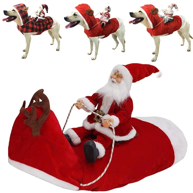 Santa Claus Riding Dog Costume – Funny Christmas Outfit for Small, Medium & Large Dogs