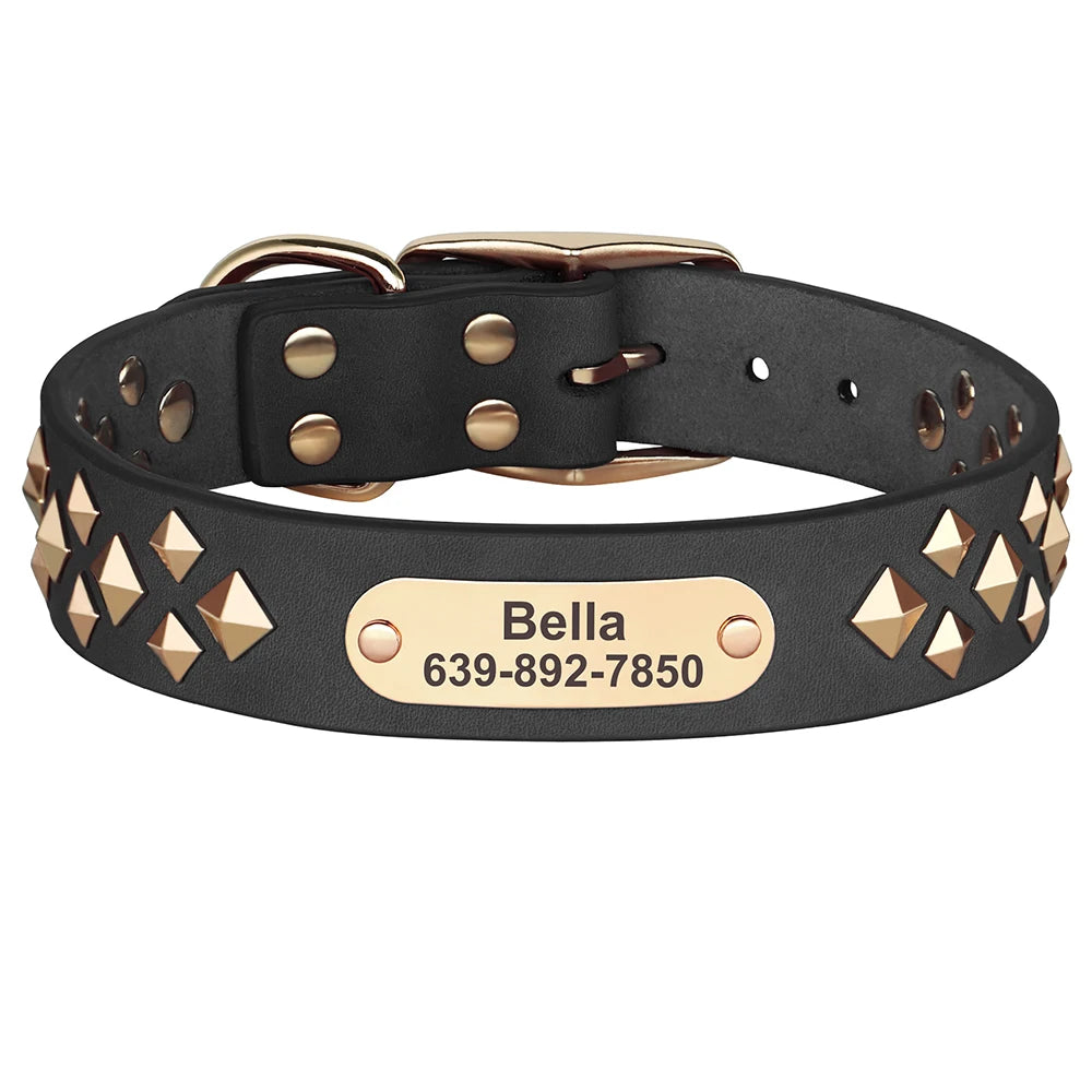 Genuine Leather Dog Collar – Personalized Spiked Studded Design for Small, Medium & Large Dogs