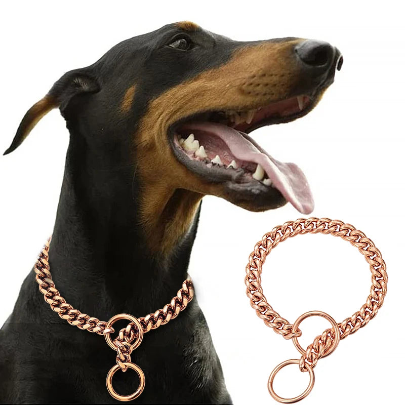 Stainless Steel Cuban Chain Dog Collar – Durable Training & Walking Metal Collar