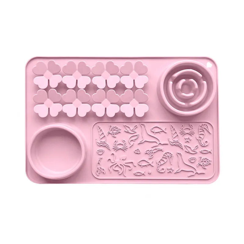 Silicone Dual Slow Feeder Bowl – Anti-Slip Suction Cup Pet Feeding Mat