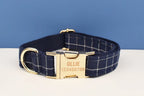 Grid Dark Blue Personalized Dog Collar, Leash & Harness Set