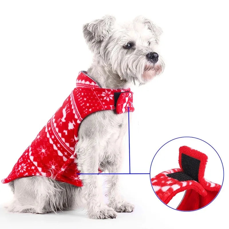 Reversible Christmas Dog Jacket – Double-Layer Fleece Winter Coat for Small, Medium & Large Dogs