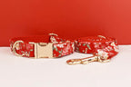 Customized Designer Red Soft Cotton Personalized Dog Collar Leashes Harness Bow Set Flowers