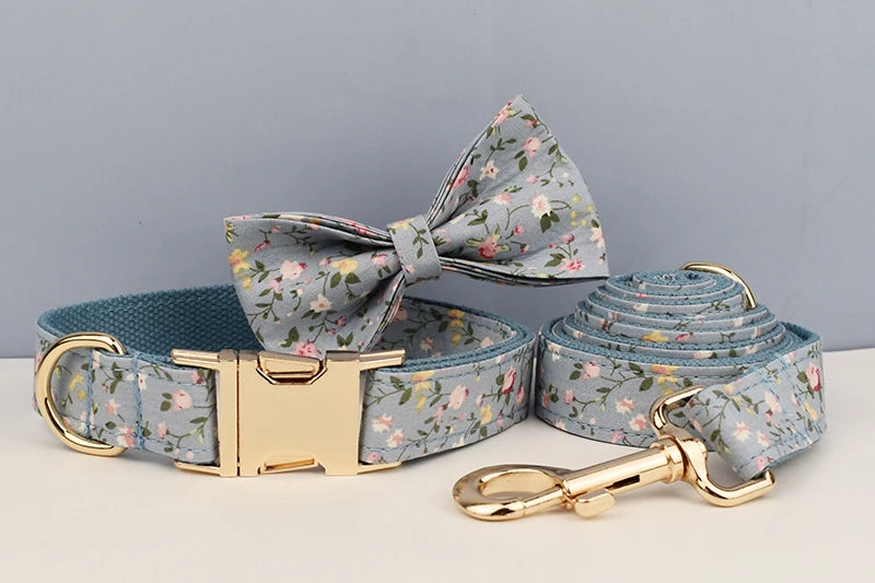 Flower Personalized Dog Collar, Leash & Harness Set