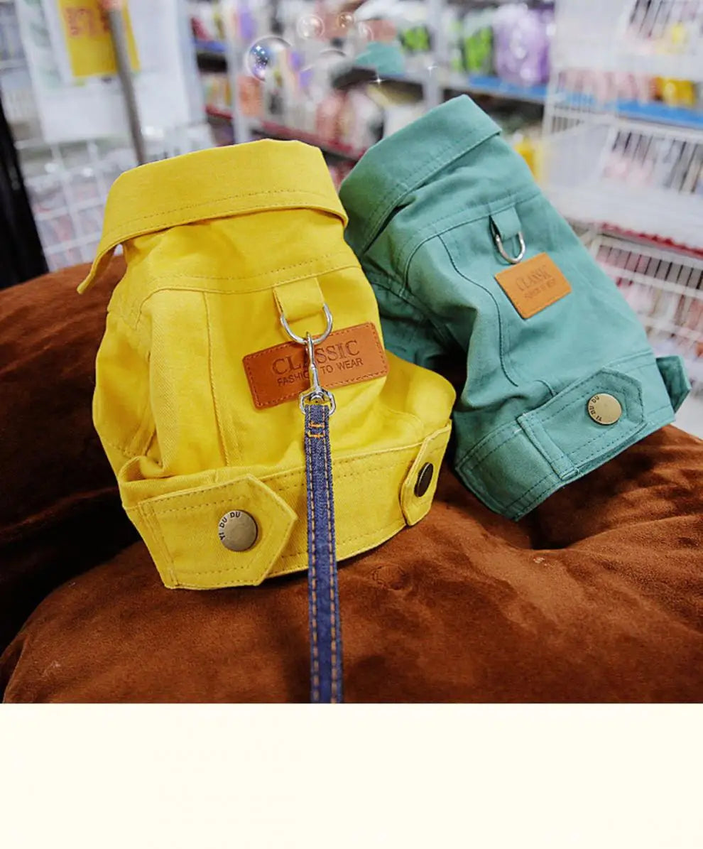 Denim Dog Jacket – Spring Outfit with D-Ring for Small & Medium Dogs