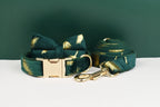 Green feather velvet  Personalized Dog Collar, Leash & Harness Set
