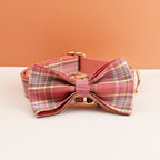 Engraved Plaid Pink Dog Collar Leash Harness Set