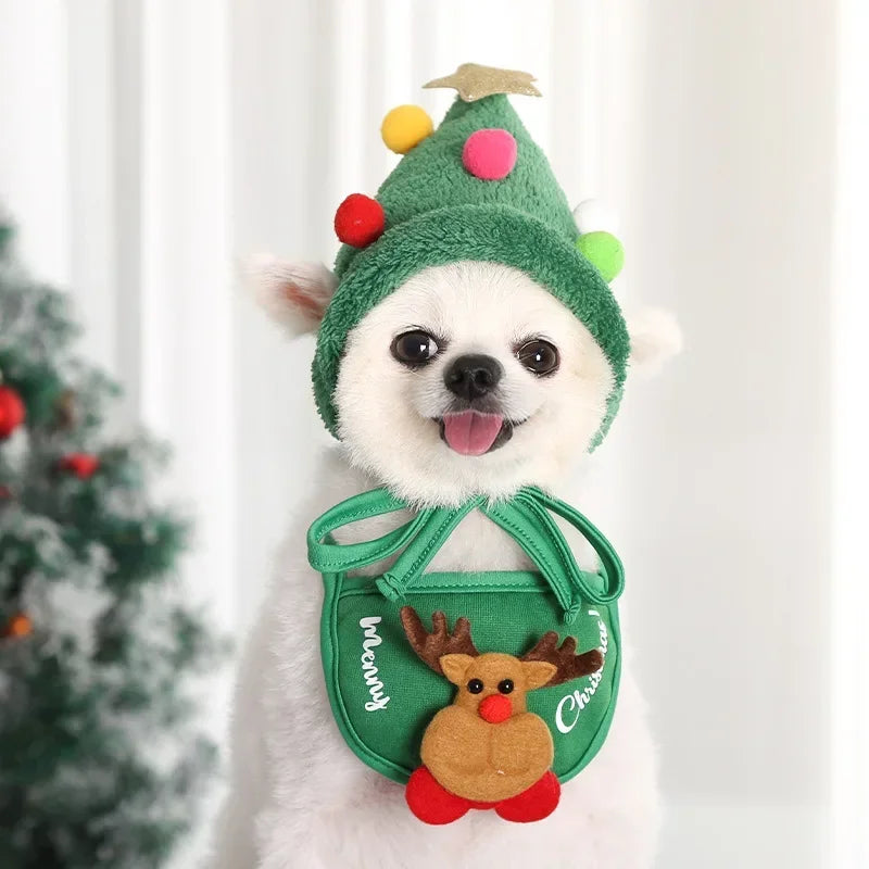 Christmas Pet Hat & Bandana Set – Cute Holiday Costume for Small Dogs & Cats