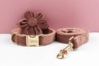 Pink Velvet Personalized Dog Collar, Leash & Harness Set