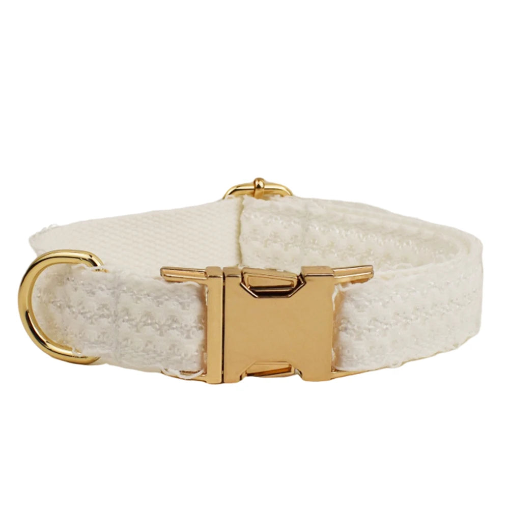 White Lace Personalized Dog Collar, Leash & Harness Set